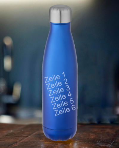 Isolierflasche blau Text