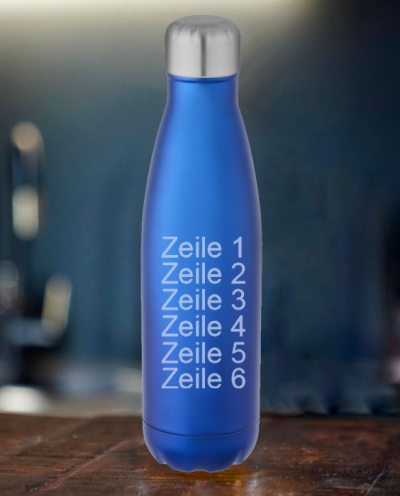 Isolierflasche blau Text